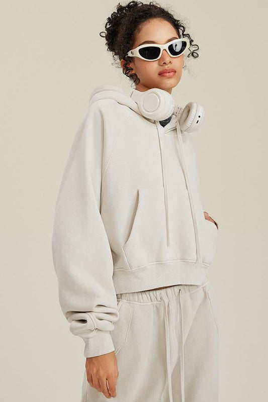 Fleece Pigment Dyed Crop Hoodie
