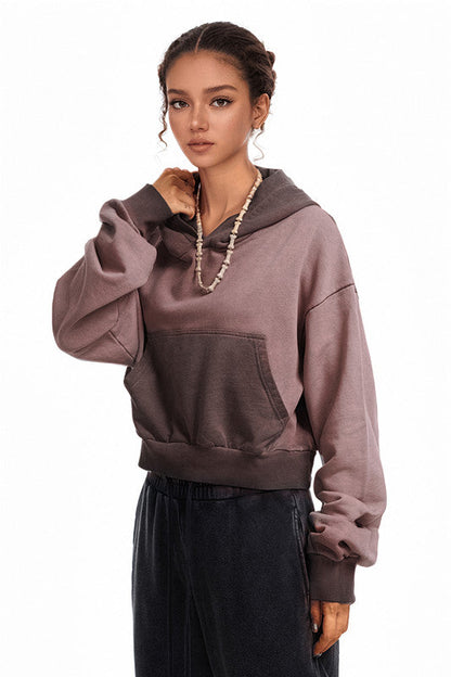 380GSM Gradient Washed Crop Hoodie