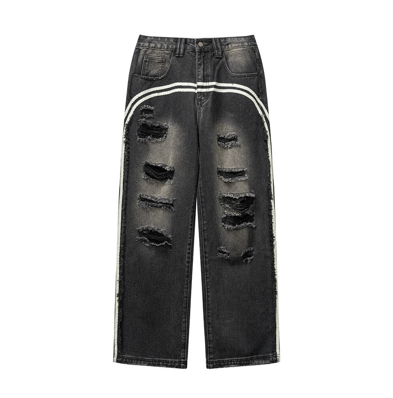 405GSM Distressed Stripe Washed Jeans