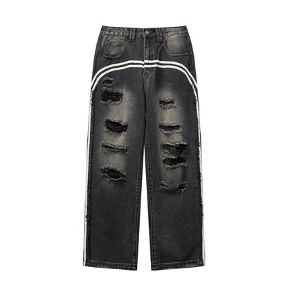 405GSM Distressed Stripe Washed Jeans