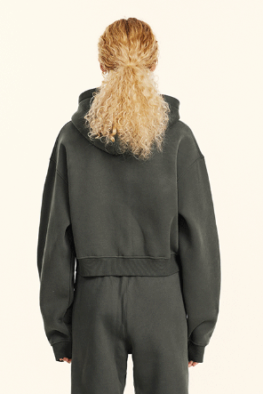 345GSM Fleece Zipper Crop Solid Hoodie