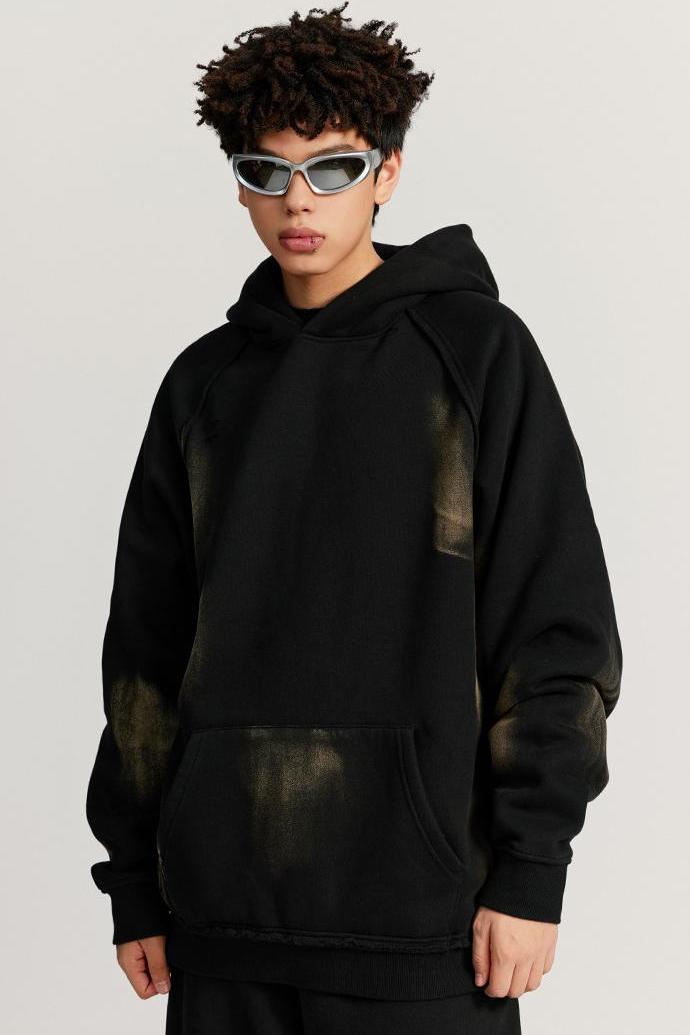 Washed Distressed Fleece Hoodie
