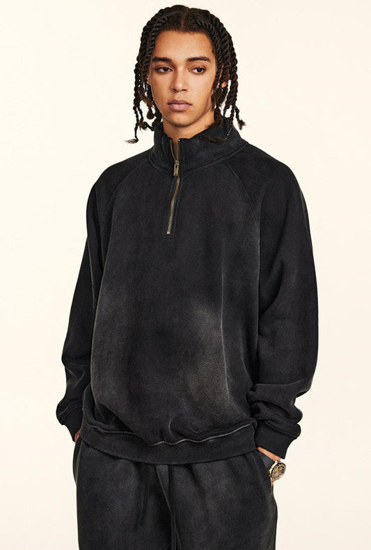 332GSM Spray Washed Raglan Sleeve 1/4 Zip Sweatshirt