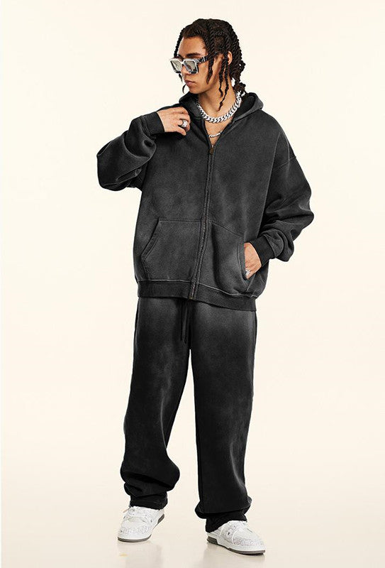 332GSM Spray Washed Fleece Zipper Hoodie