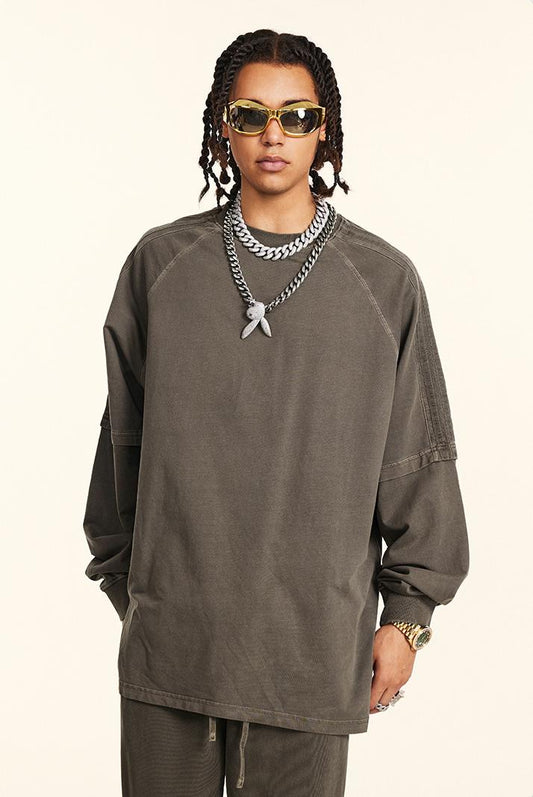 260GSM Stripe Side Pigment dyed Long Sleeve Crew