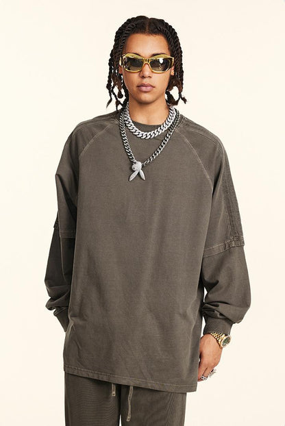 260GSM Stripe Side Pigment dyed Long Sleeve Crew