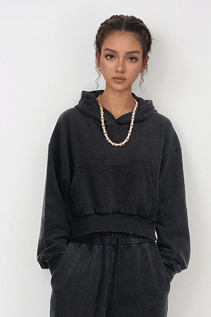 380GSM Gradient Washed Crop Hoodie
