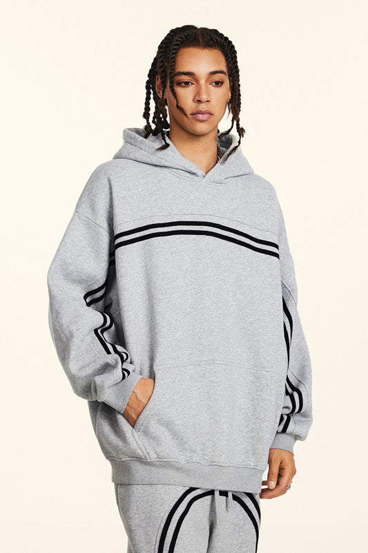 332GSM Stripe Designed Fleece Hoodie