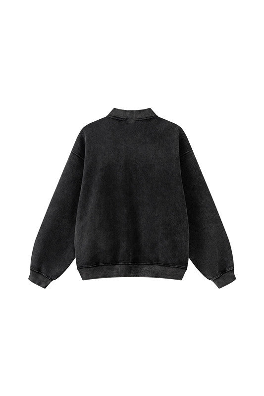 332GSM Fleece Washed Black Zipper Jacket