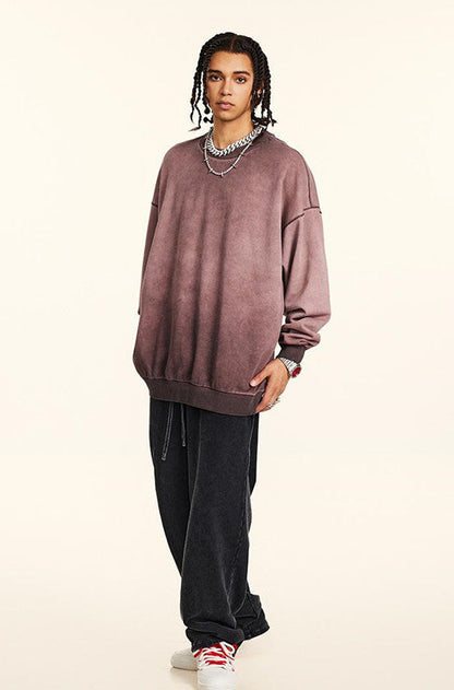 100% Cotton 380GSM Gradient Washed Long Sleeve Crew