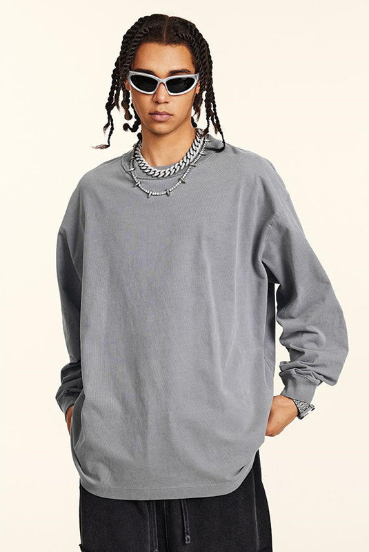 100% Cotton 250GSM Pigment Dyed Long Sleeve Crew