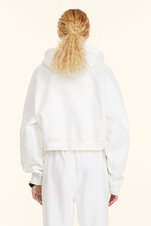 345GSM Fleece Zipper Crop Solid Hoodie