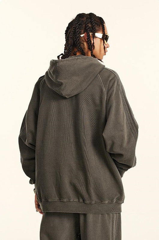 410GSM Stripe Side Pigment Dyed Hoodie