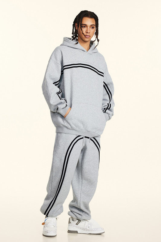 332GSM Stripe Designed Fleece Hoodie