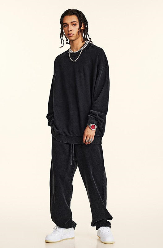 100% Cotton 380GSM Gradient Washed Long Sleeve Crew