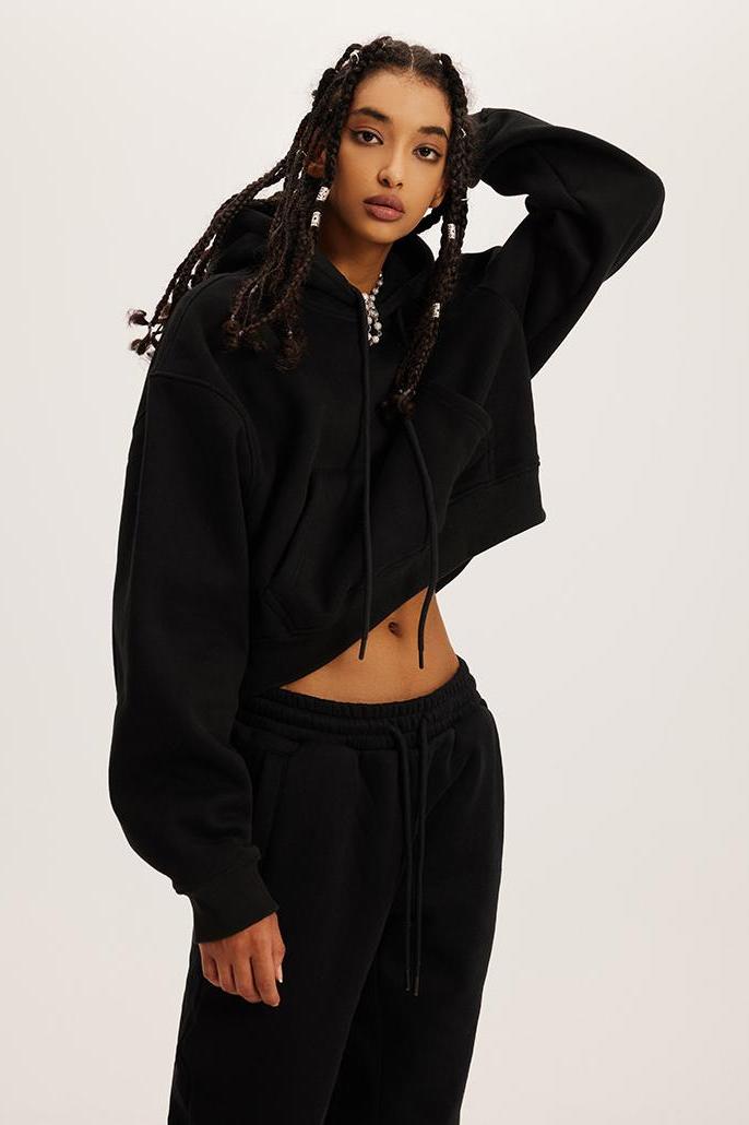 Basic Fleece Crop Hoodie