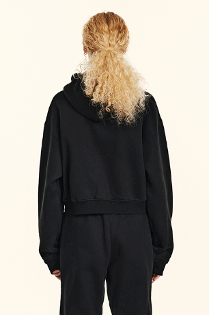 345GSM Fleece Zipper Crop Solid Hoodie