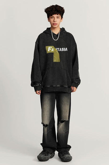 425GSM Screent Printed Wash Out Oversized Hoodie