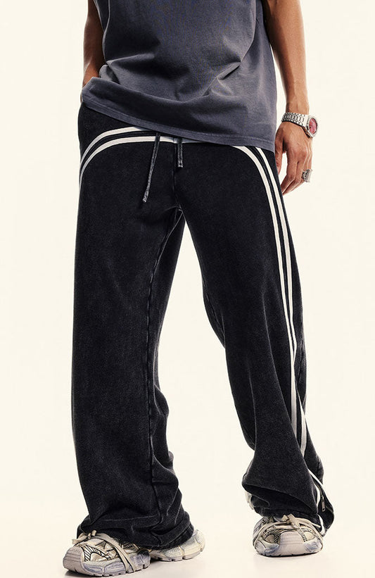 380GSM Washed Stripe Zip Up Sweatpant
