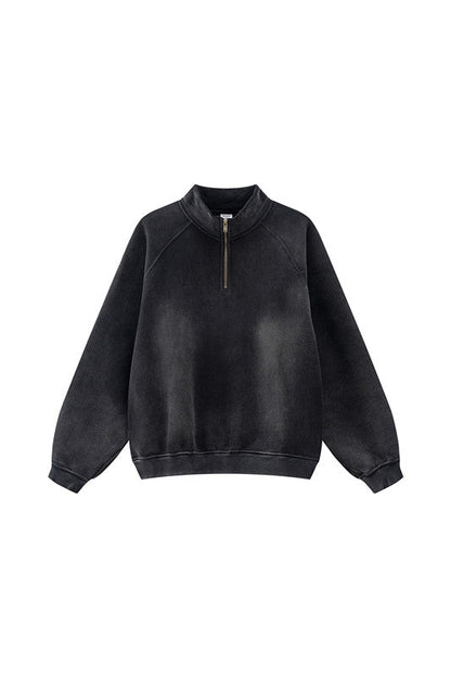 332GSM Spray Washed Raglan Sleeve 1/4 Zip Sweatshirt