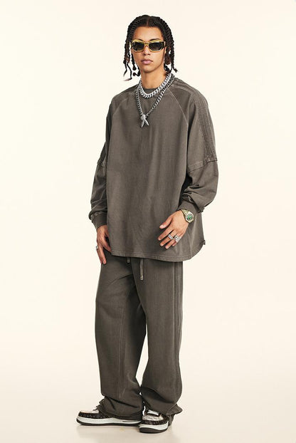 260GSM Stripe Side Pigment dyed Long Sleeve Crew