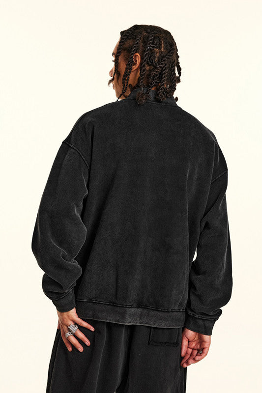 332GSM Fleece Washed Black Zipper Jacket