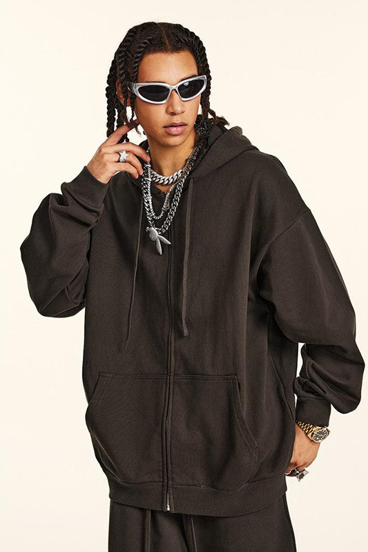 440GSM High Weight Solid Color Zipper Hoodie