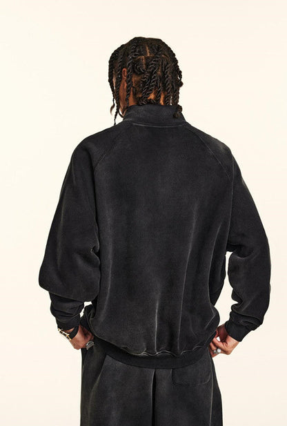 332GSM Spray Washed Raglan Sleeve 1/4 Zip Sweatshirt