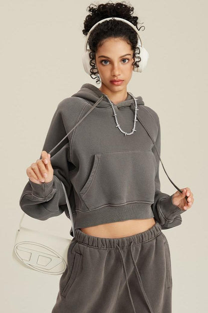 Fleece Pigment Dyed Crop Hoodie