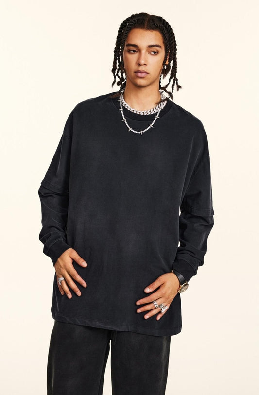 280GSM Spray Washed Splice Sleeve Crew