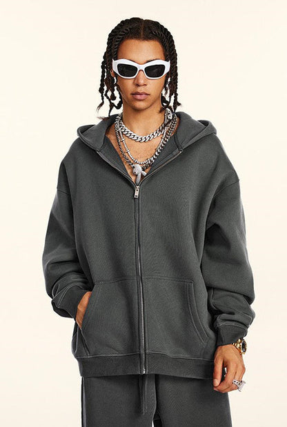 345GSM Fleece Solid Color Zipper Jacket