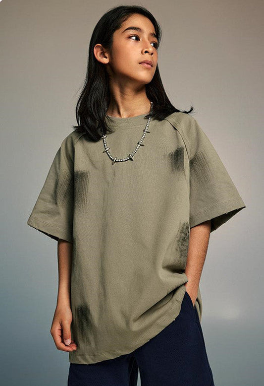 Kids 305GSM Brush Dyed Distressed Tee