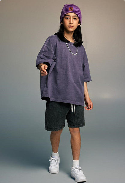 Kids 250G Side Stripe Washed Tee