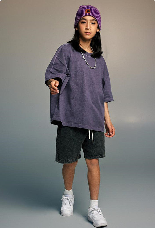 Kids 250G Side Stripe Washed Tee