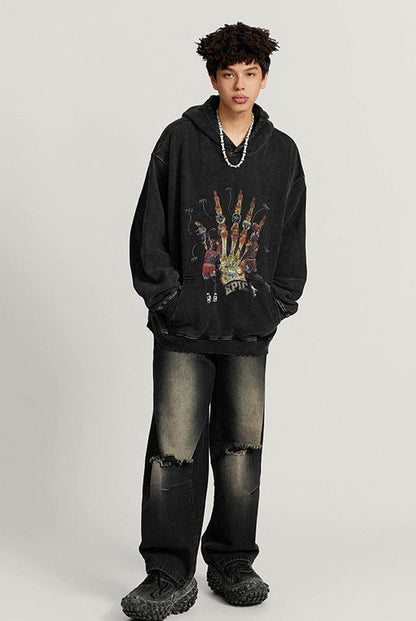 420GSM Over Pocket Printed Vintage Washed Hoodie
