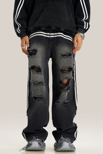 405GSM Distressed Stripe Washed Jeans