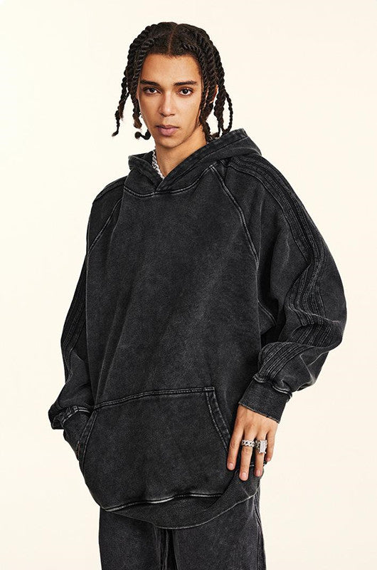 410GSM Stripe Side Pigment Dyed Hoodie