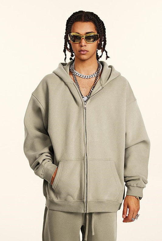 345GSM Fleece Solid Color Zipper Jacket