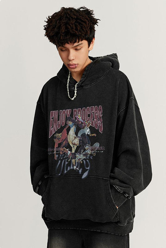 420GSM Digital Printed Wash Out Oversized Hoodie