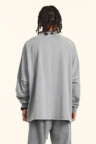 260GSM Stripe Side Pigment dyed Long Sleeve Crew