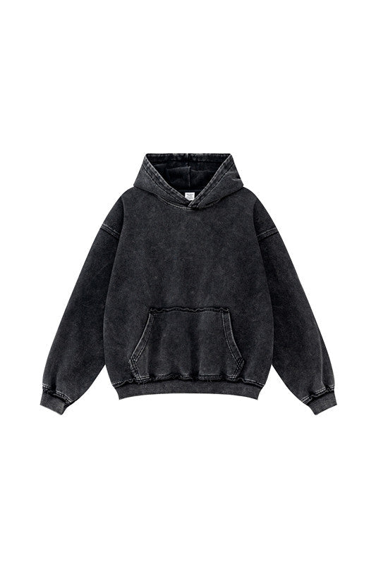 410GSM Distressed Sleeve Pockets Washed Hoodie