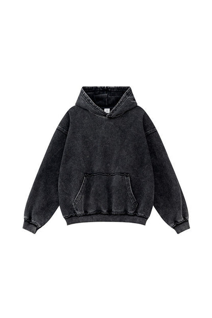 410GSM Distressed Sleeve Pockets Washed Hoodie