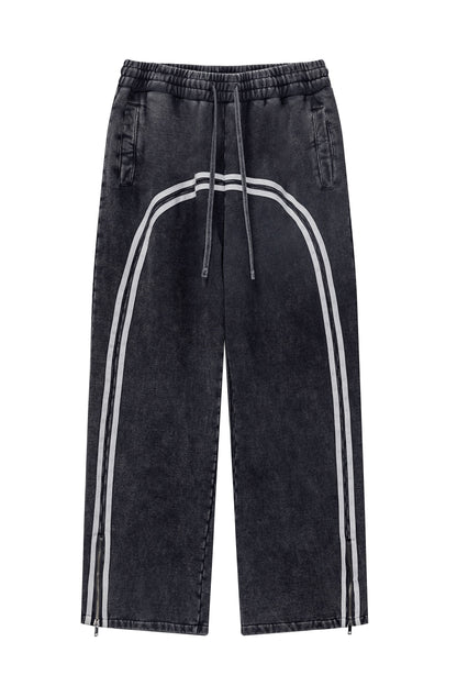 380GSM Washed Stripe Zip Up Sweatpant