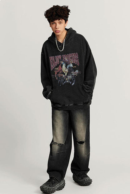 420GSM Digital Printed Wash Out Oversized Hoodie