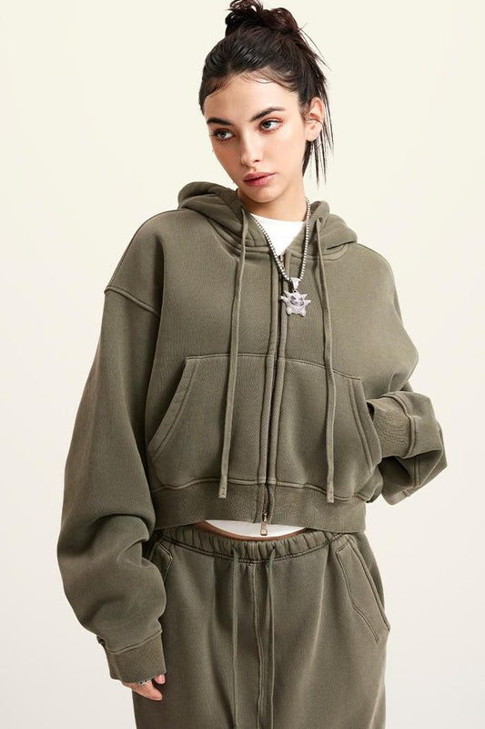 Washed Fleece Zipper Jacket