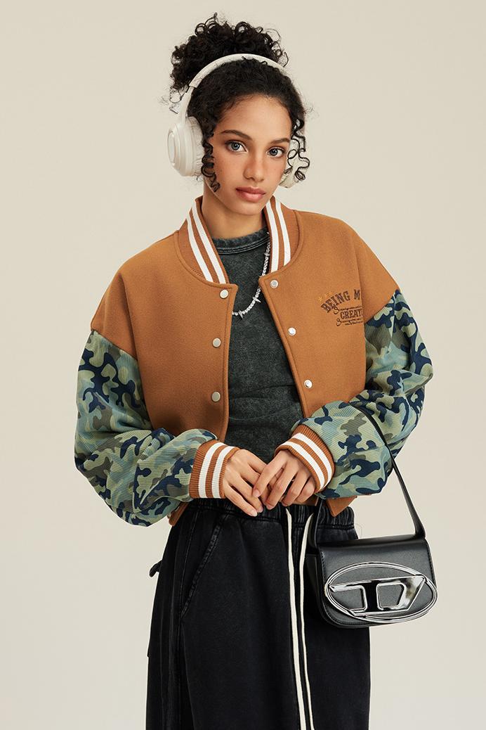 Camo Sleeve Baseball Jacket