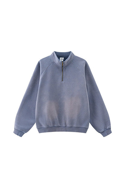 332GSM Spray Washed Raglan Sleeve 1/4 Zip Sweatshirt