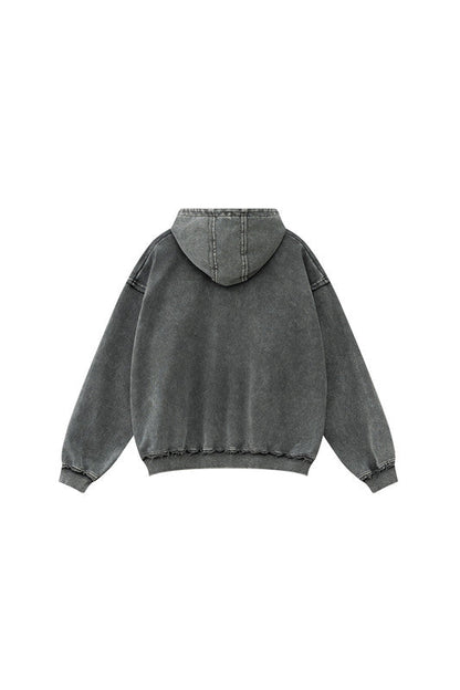 410GSM Distressed Sleeve Pockets Washed Hoodie