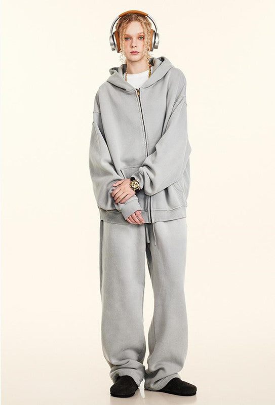 332GSM Spray Washed Fleece Zipper Hoodie