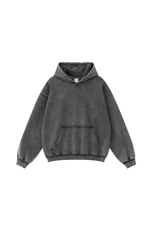 410GSM Distressed Sleeve Pockets Washed Hoodie